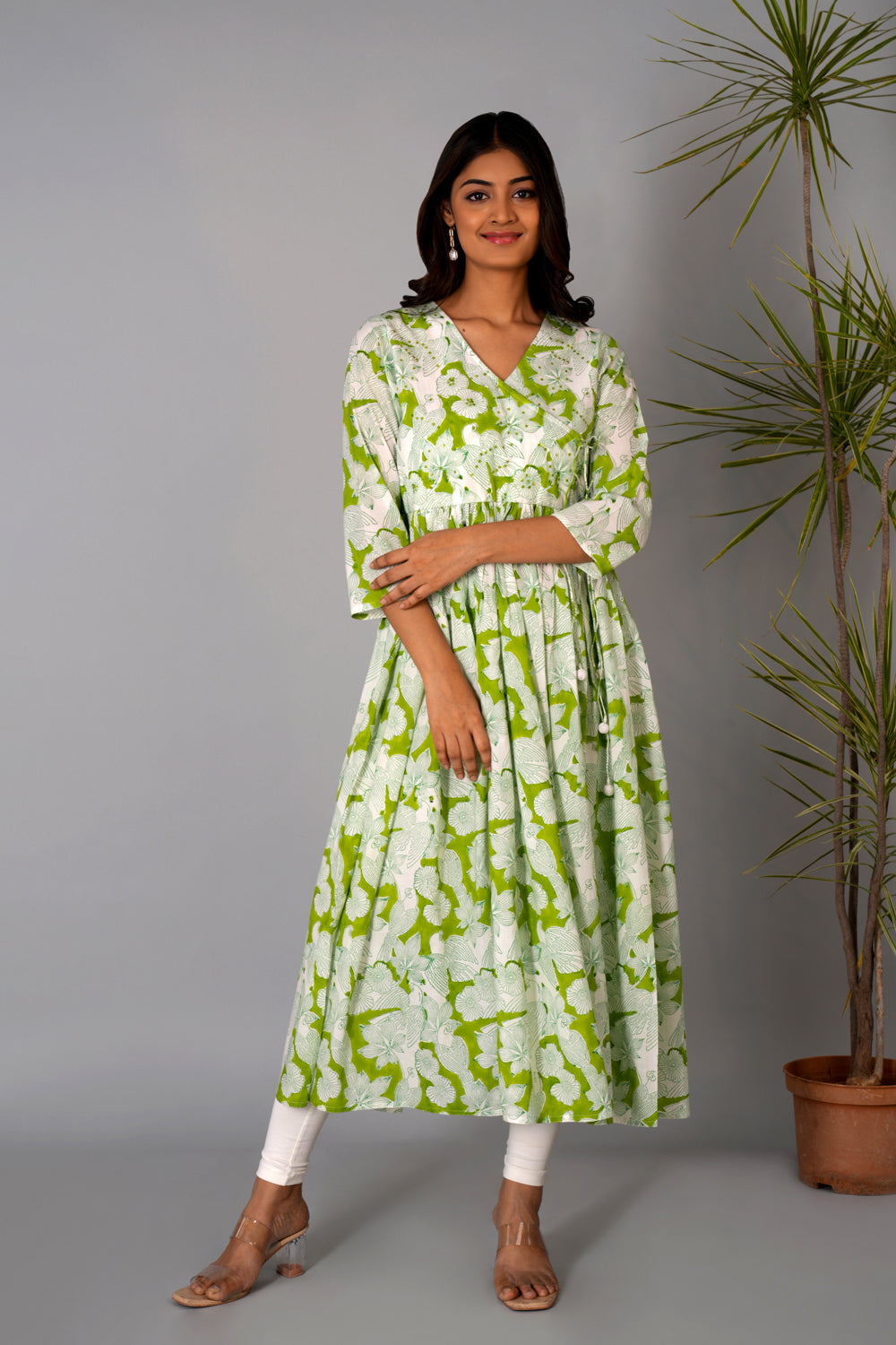 Pista Green block printed long kurta.