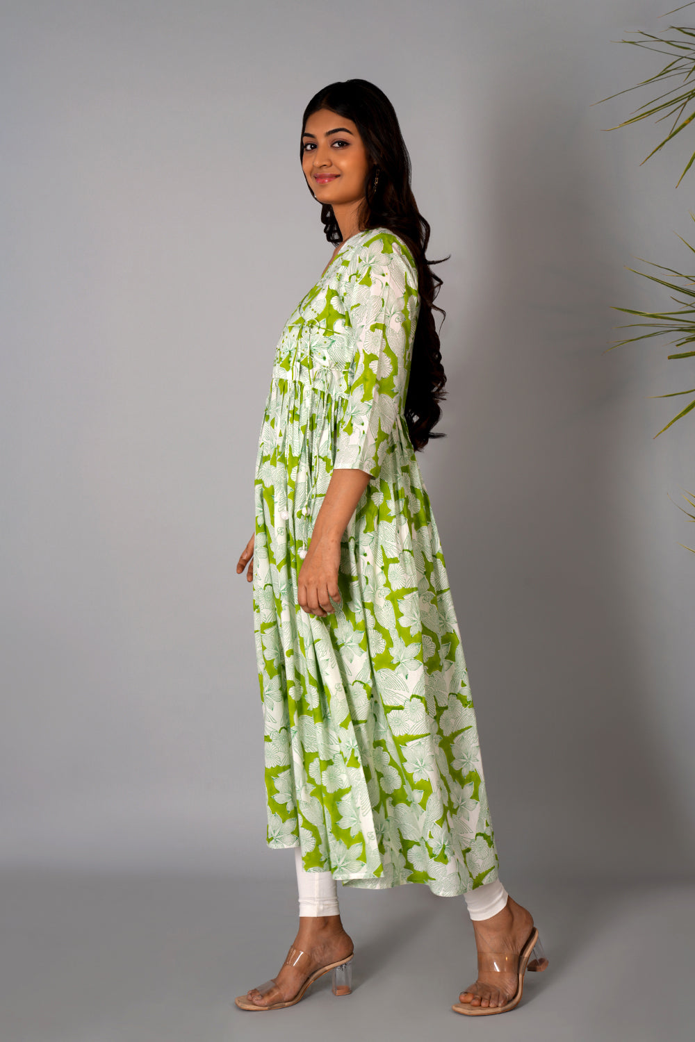 Image of Pista Green block printed long kurta