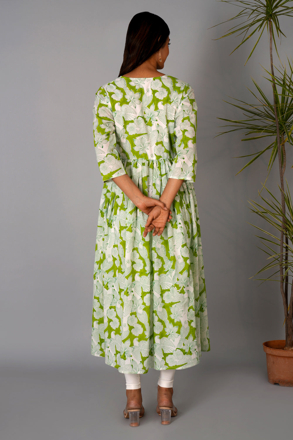 Pista Green block printed long kurta.