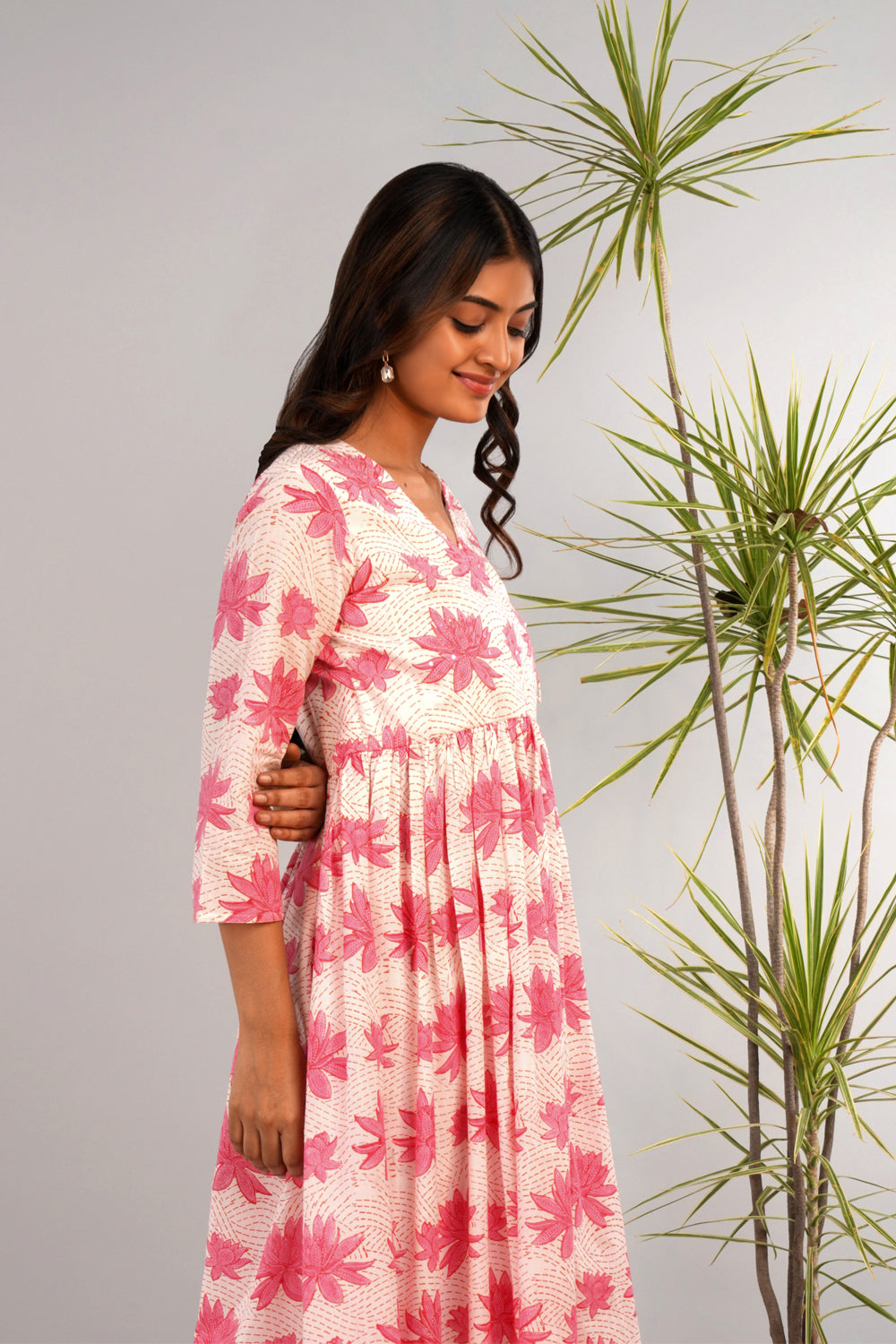 Image of Lotus pink block printed long kurta