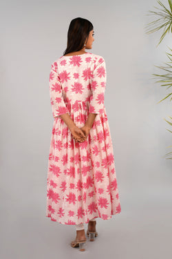 Image of Lotus pink block printed long kurta.
