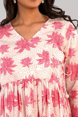 Image of Lotus pink block printed long kurta.