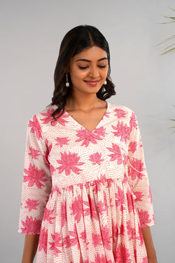 Image of Lotus pink block printed long kurta.