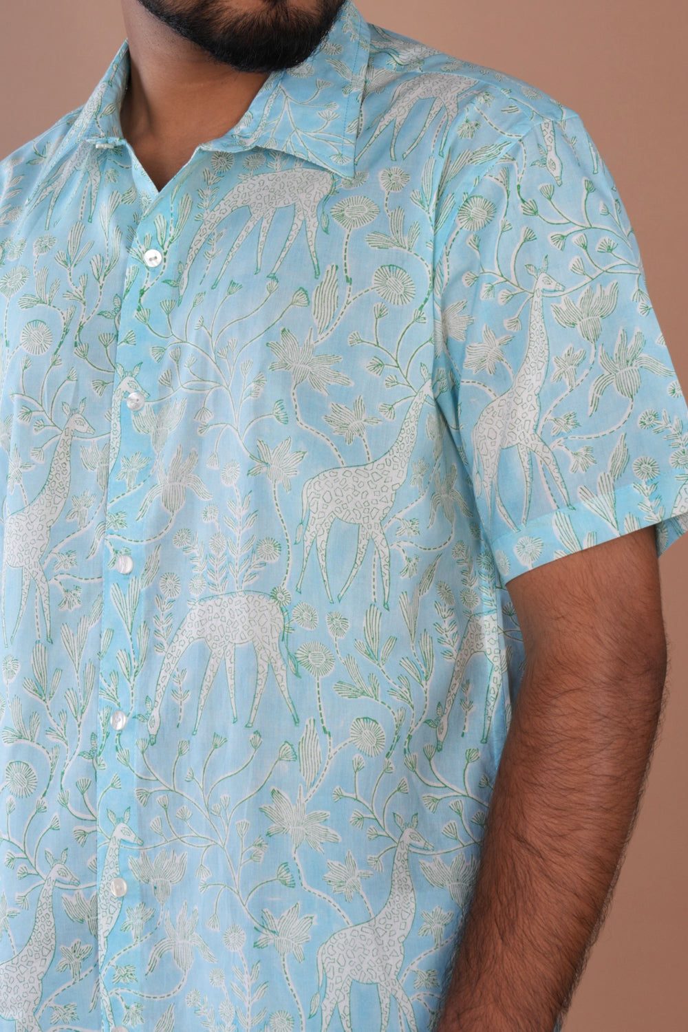 Image of Sky blue handblock printed Mens cotton shirt