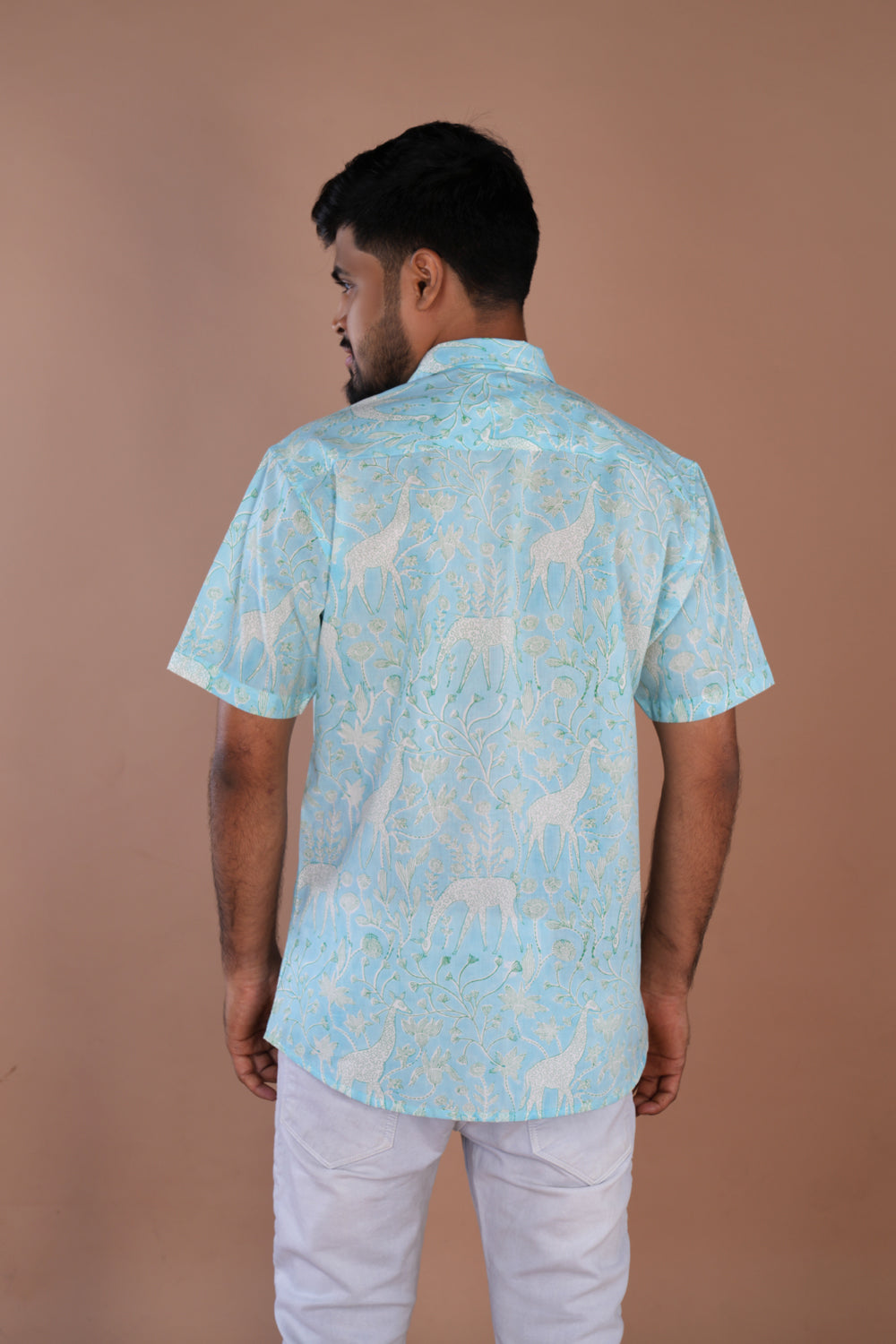 Image of Sky blue handblock printed Mens cotton shirt