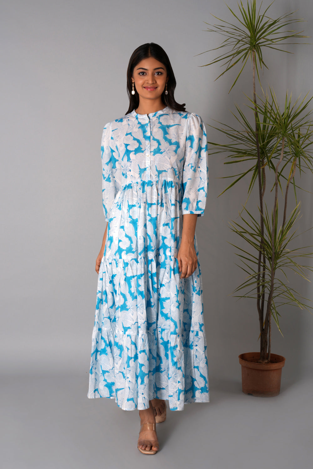 Fresh blue Sanganeri block printed dress.