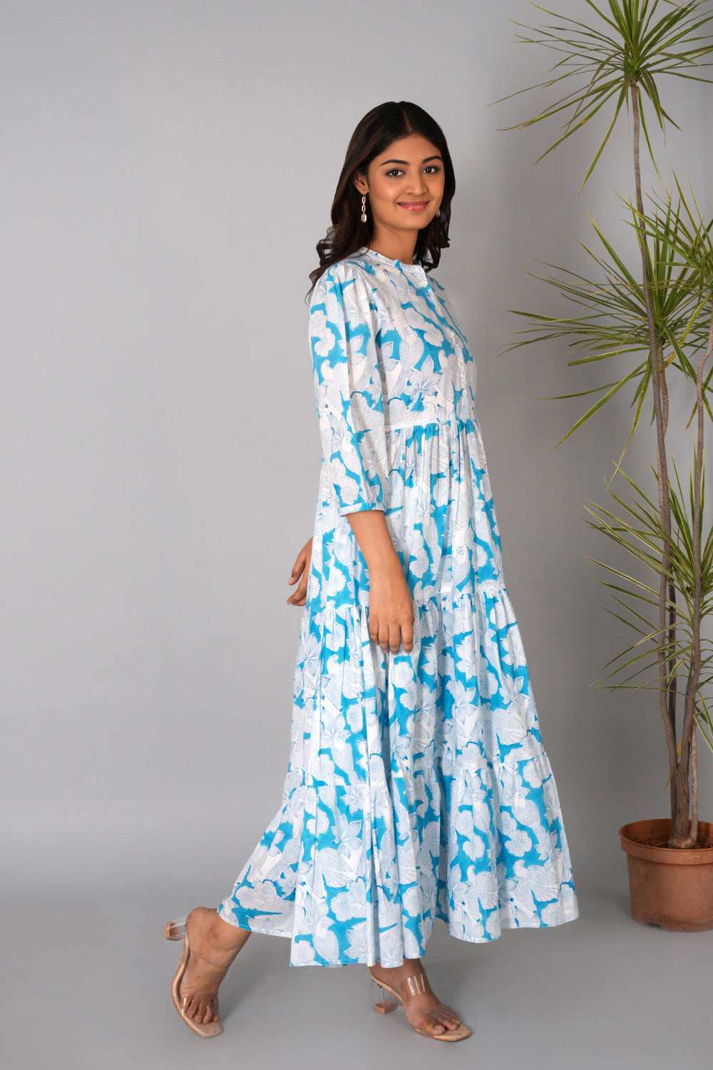 Image of Fresh blue Sanganeri block printed dress