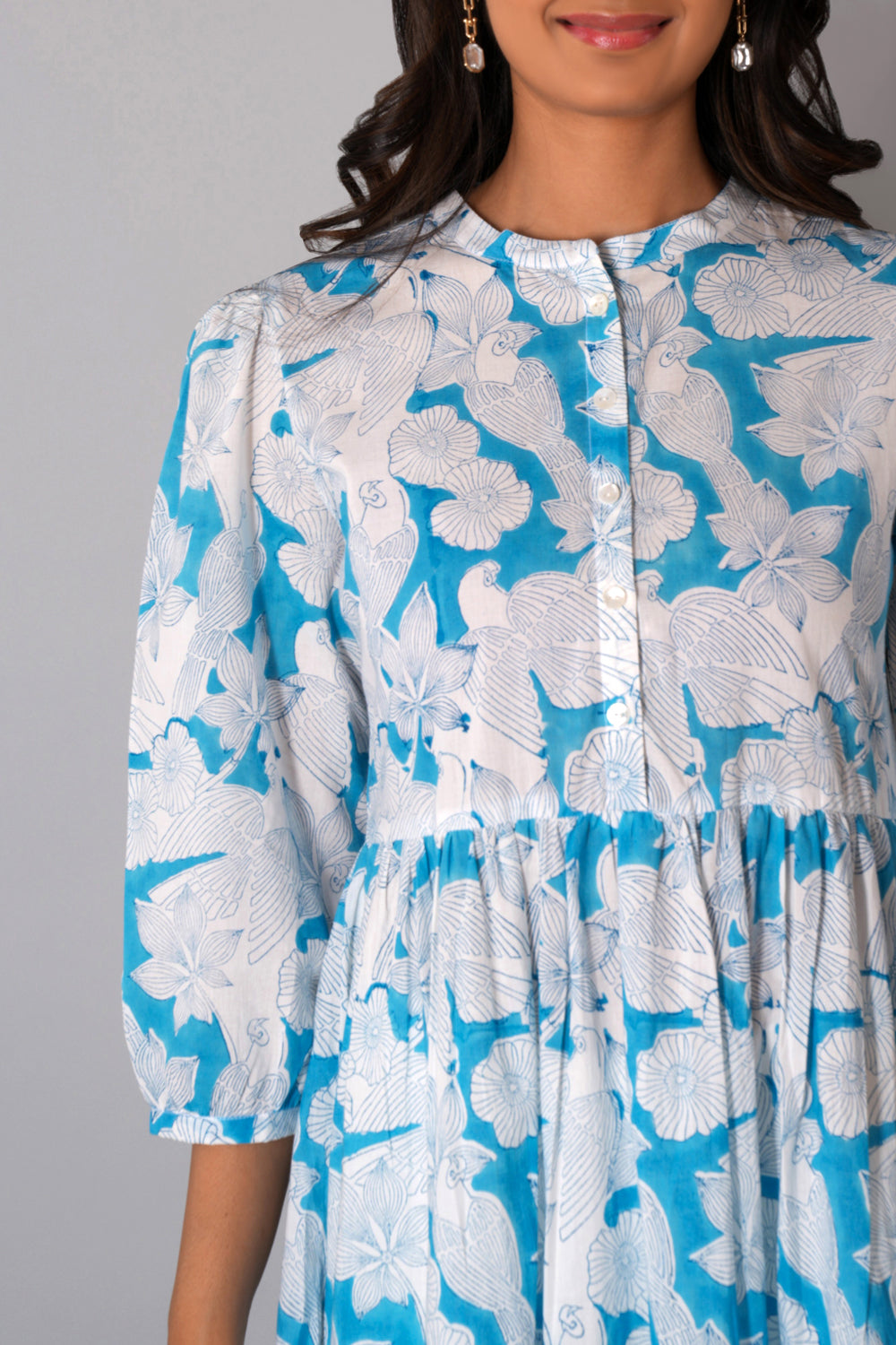 Image of Fresh blue Sanganeri block printed dress