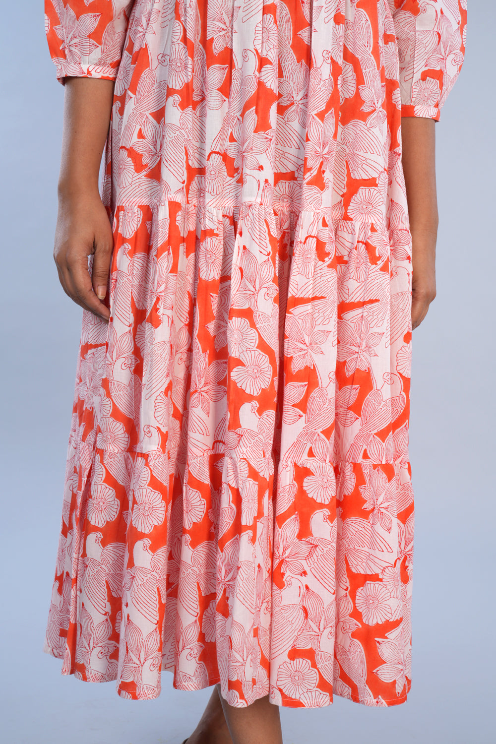 Coral pink Sanganeri block printed pure cotton Western long kurta.