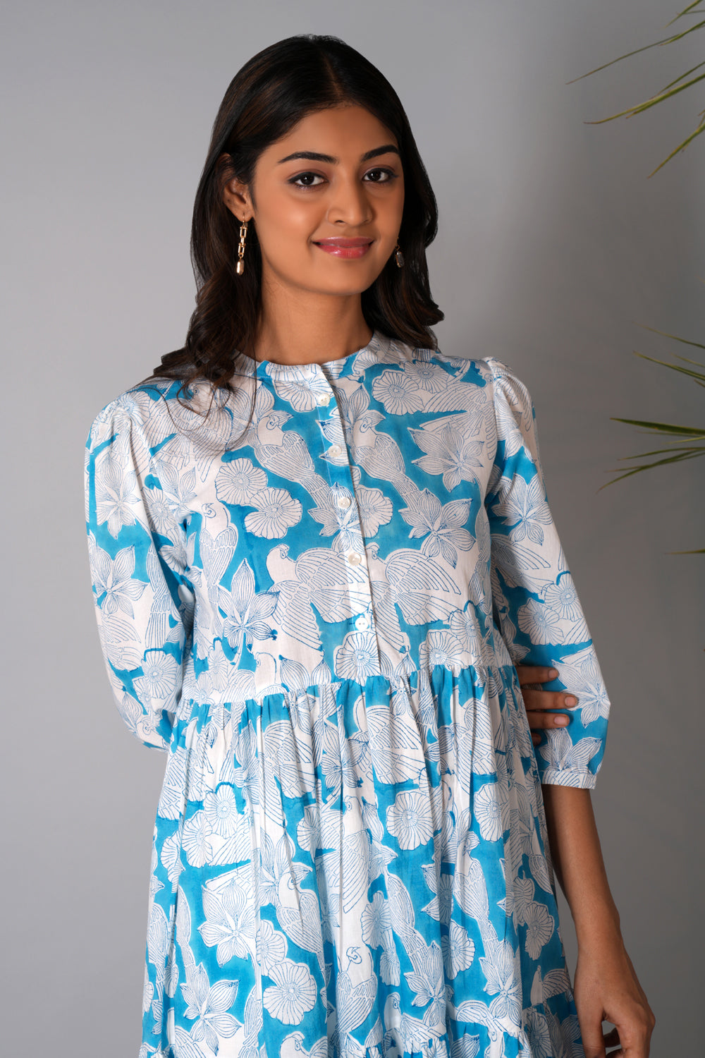 Image of Fresh blue Sanganeri block printed dress