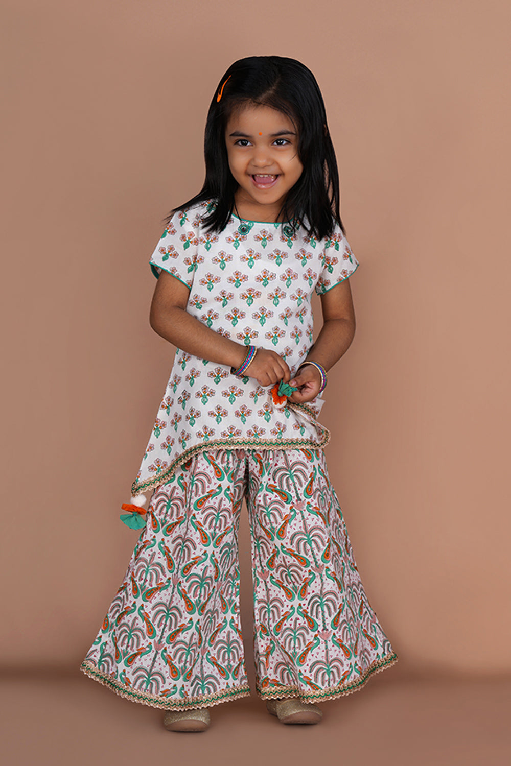 Image of Block printed girls palazzo and Kurti set