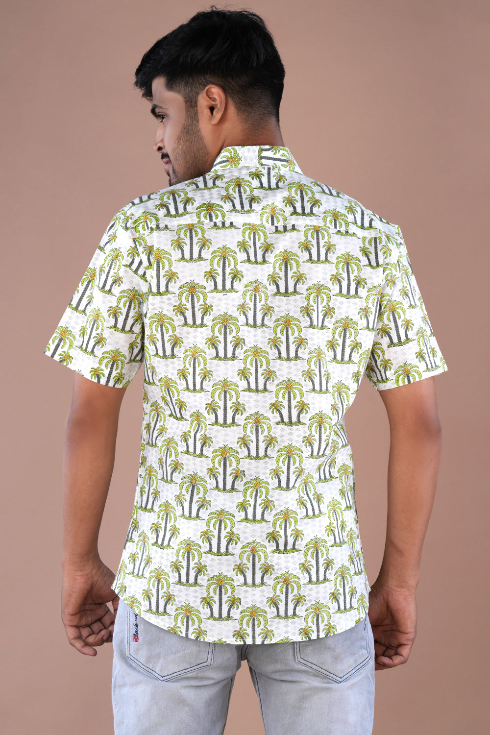 Light green hand block printed Mens cotton shirt
