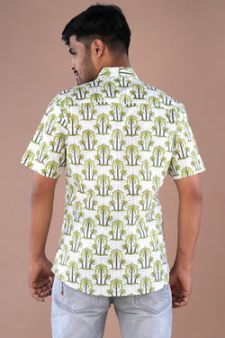 Image of Light green hand block printed Mens cotton shirt