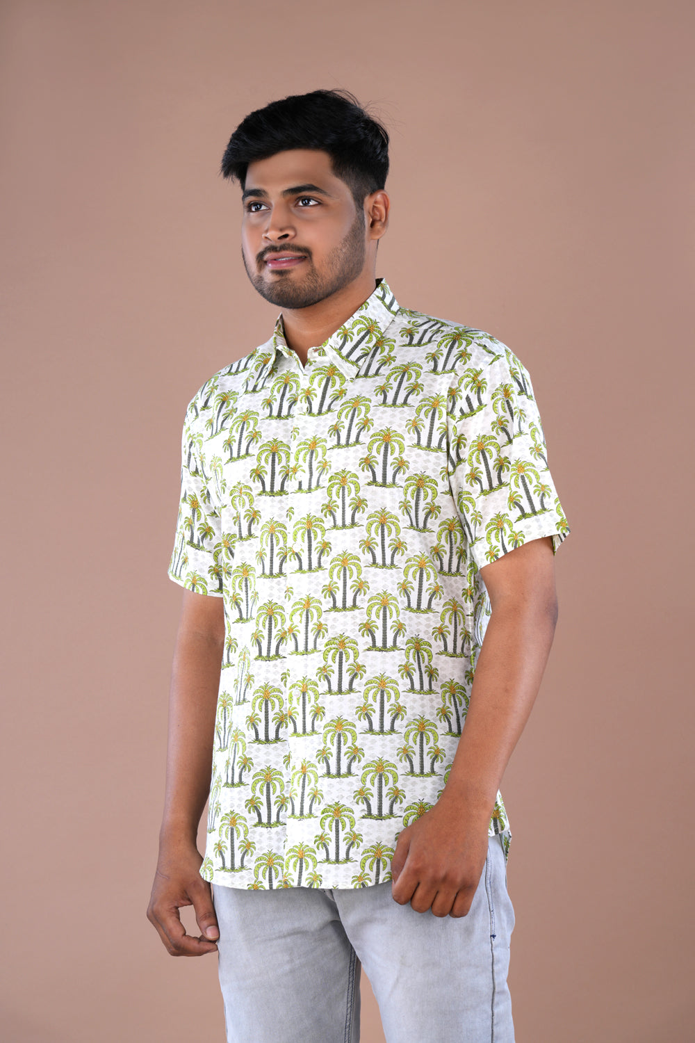 Image of Light green hand block printed Mens cotton shirt