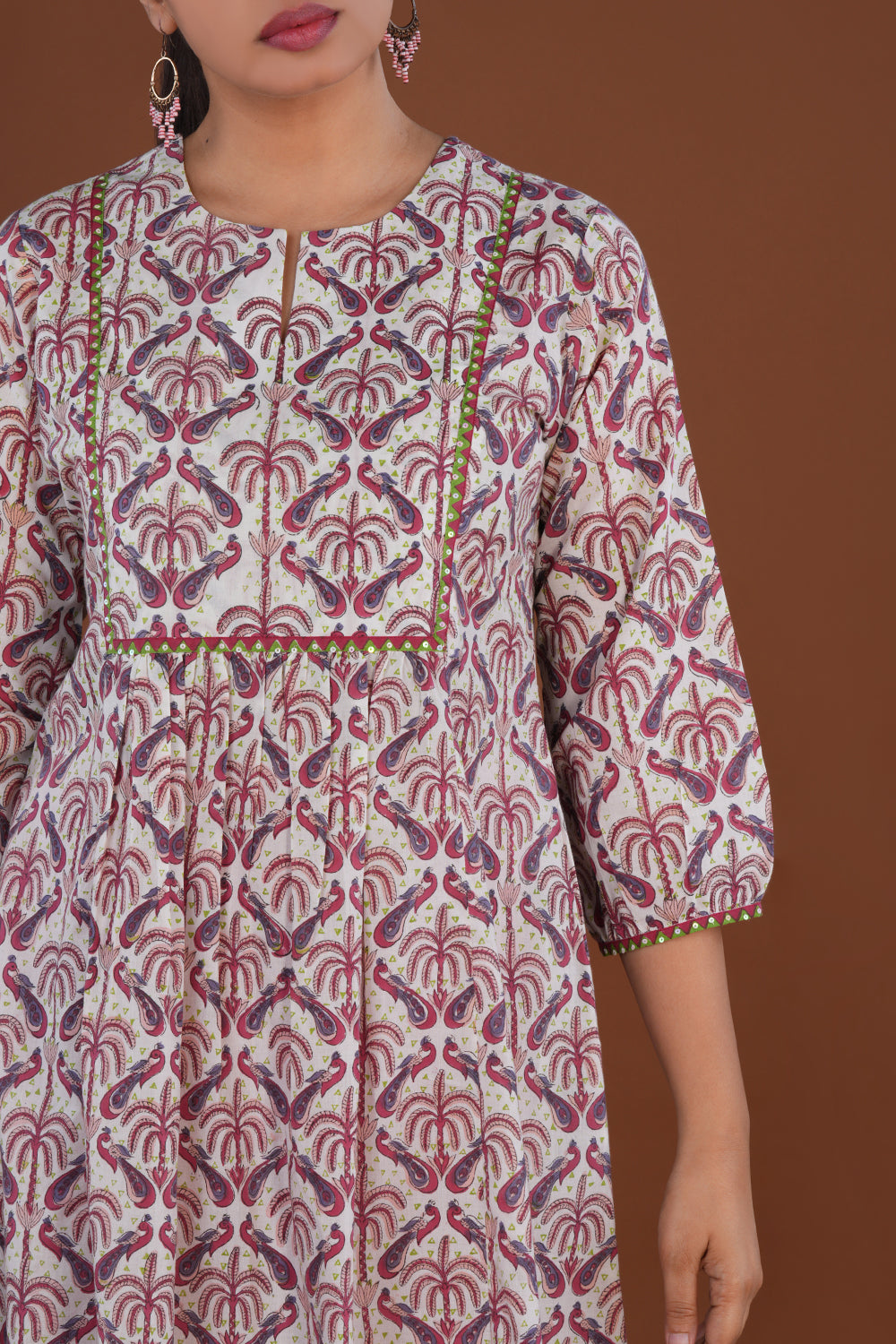 White Sanganeri Hand block printed Long Kurta