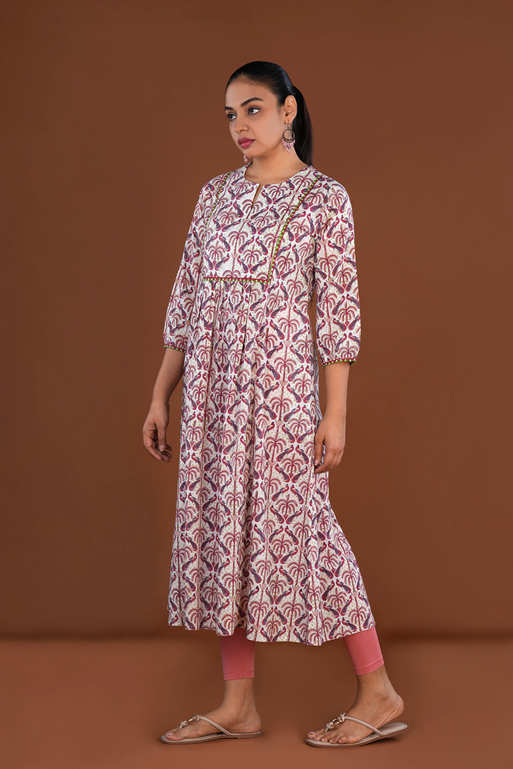 Image of White Sanganeri Hand block printed Long Kurta