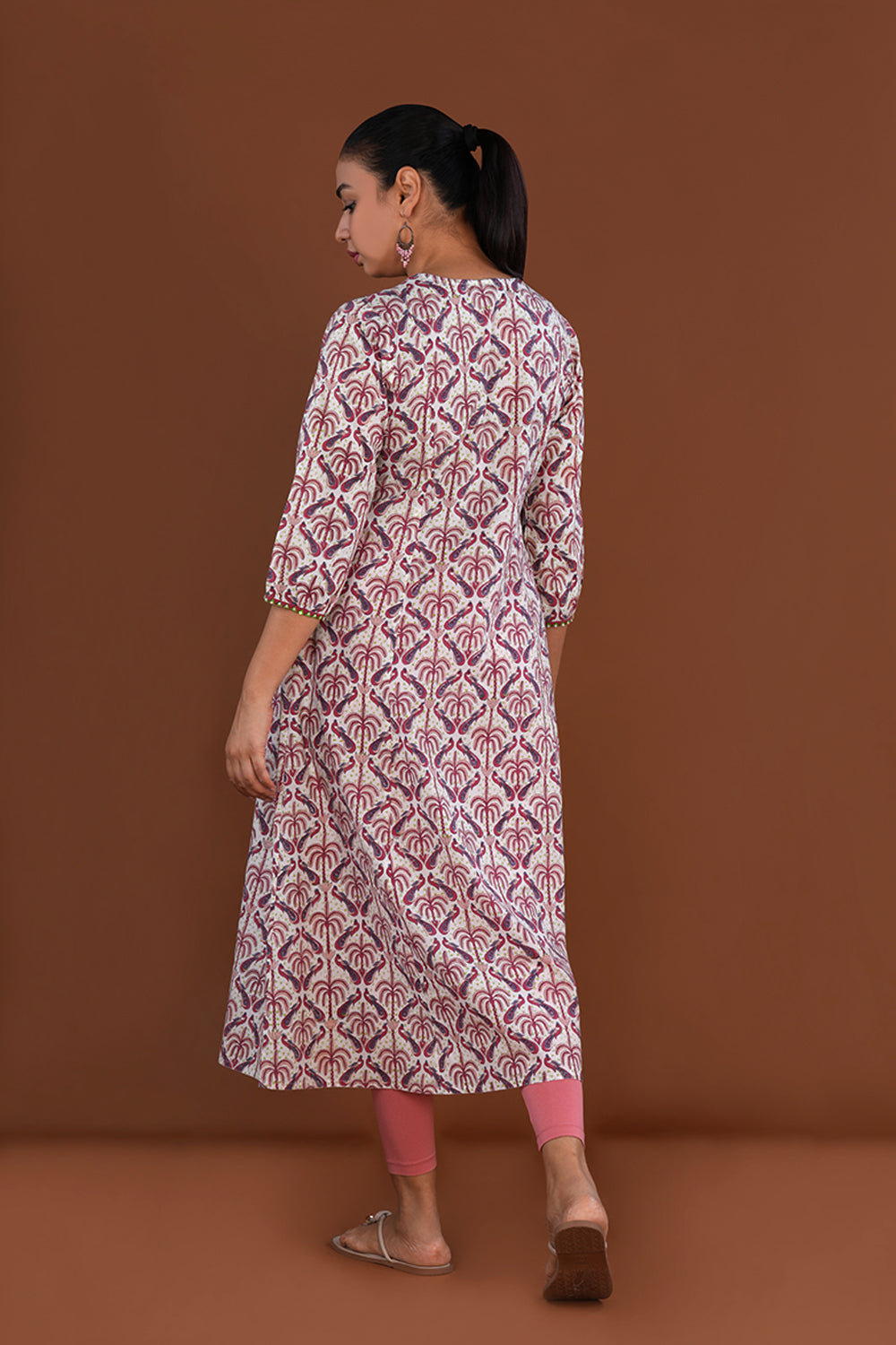 Image of White Sanganeri Hand block printed Long Kurta