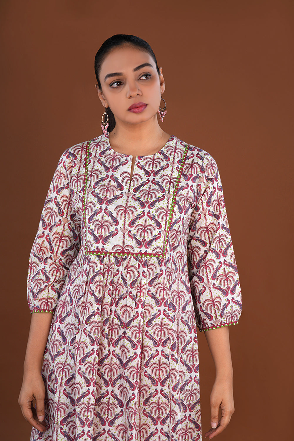 Image of White Sanganeri Hand block printed Long Kurta