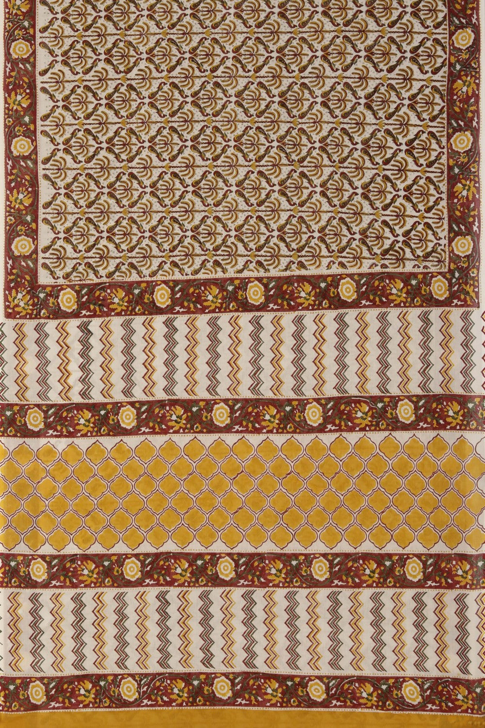 Maroon & Yellow Sanganeri hand block printed saree.