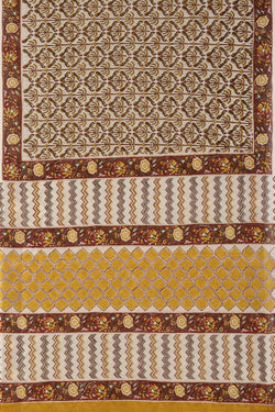 Image of Maroon & Yellow Sanganeri hand block printed saree.