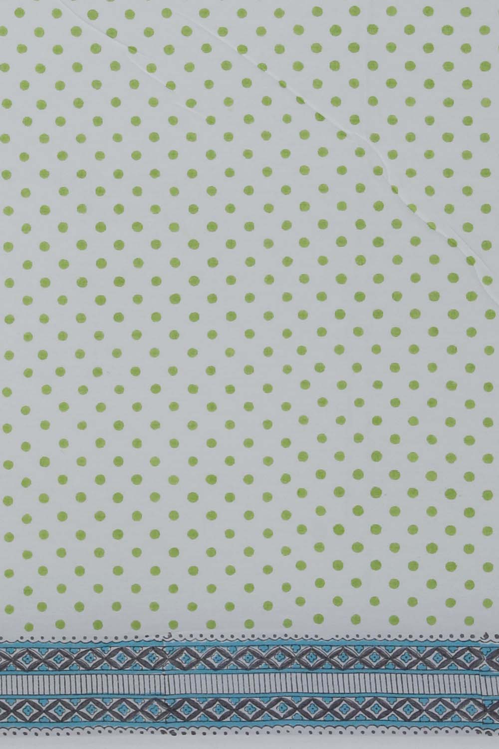 Image of White & Green Sanganeri Handblock Printed Saree