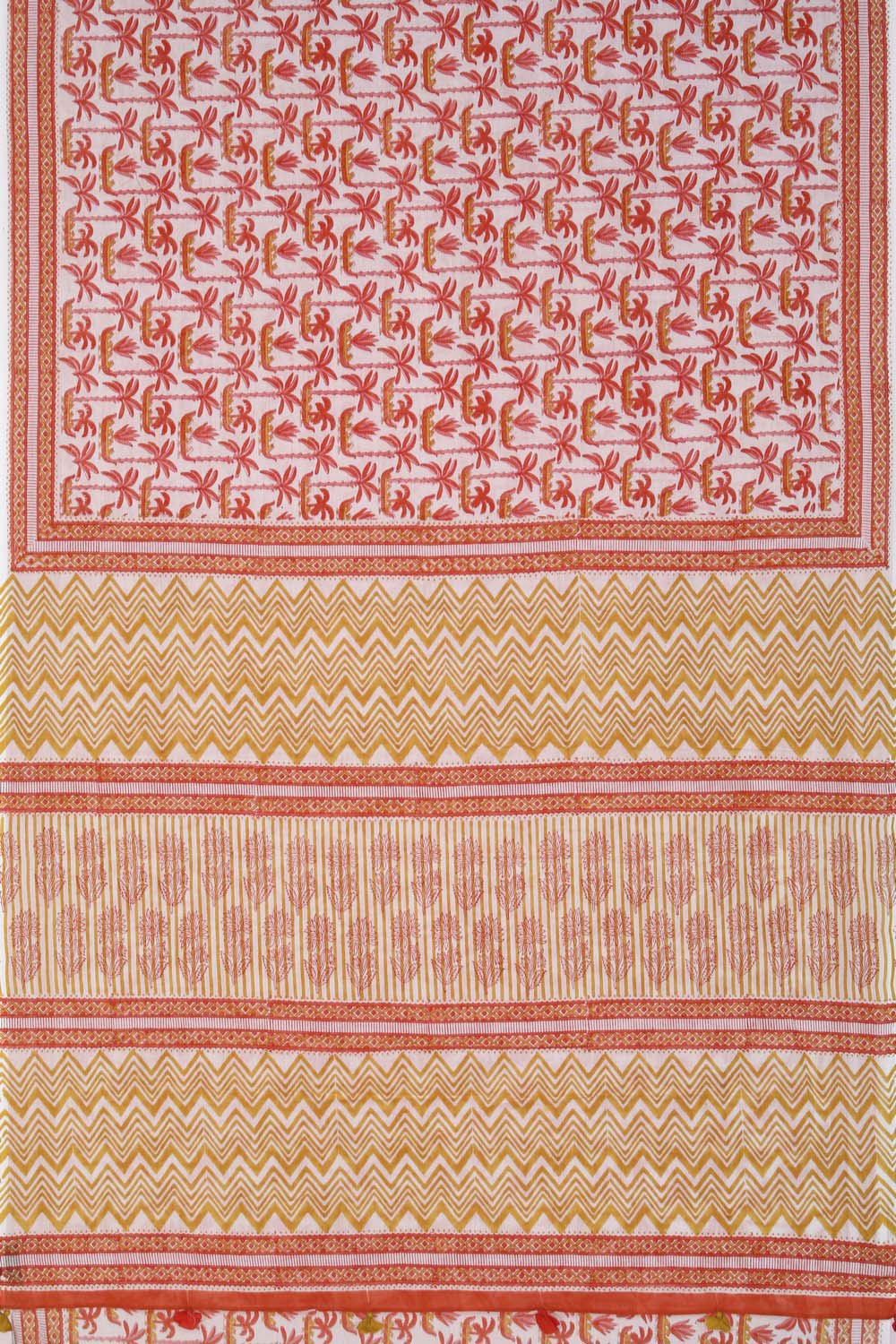 Image of Coral-white Sanganeri Hand block Printed cotton Saree
