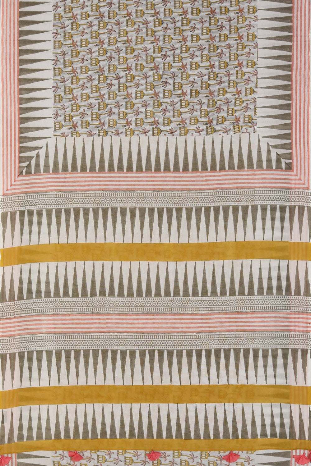 Image of Grey & Yellow Sanganeri Hand Block Printed Saree