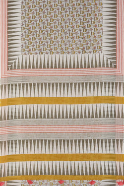 Image of Grey & Yellow sanganeri hand block printed saree.
