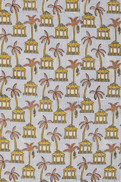 Image of Grey & Yellow sanganeri hand block printed saree.
