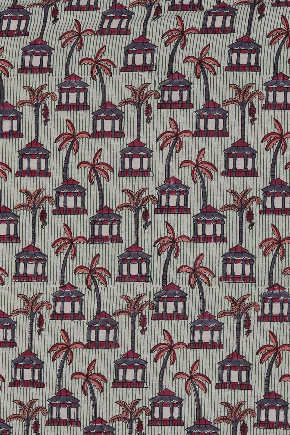 Image of Light Green & Dark Pink Sanganeri Hand Block Printed Saree