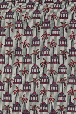 Image of Light green & dark pink sanganeri hand block printed saree.