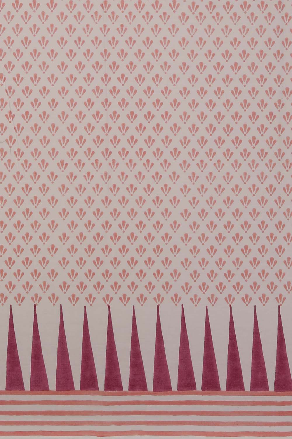 Image of Light Green & Dark Pink Sanganeri Hand Block Printed Saree