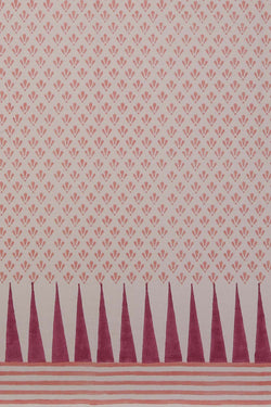 Image of Light green & dark pink sanganeri hand block printed saree.