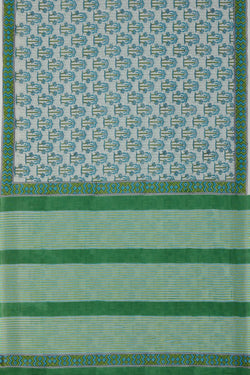 Image of Blue sanganeri hand block printed saree.