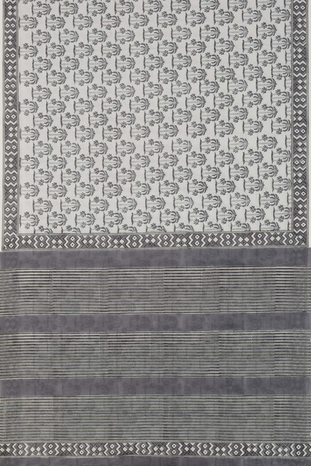 Light grey sanganeri hand block printed saree.