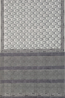 Image of Light grey sanganeri hand block printed saree.
