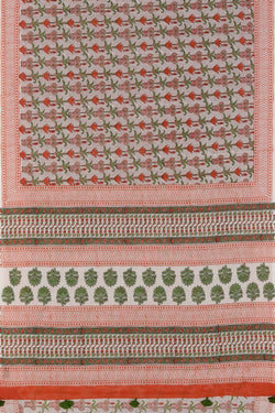 Image of Corel pink & green hand block printed Saree