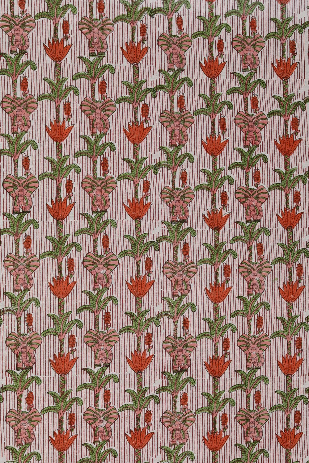 Corel pink & green hand block printed Saree