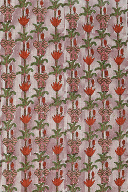 Image of Corel pink & green hand block printed Saree