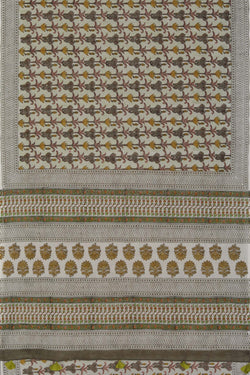 Image of Green grey Sanganeri hand block printed saree