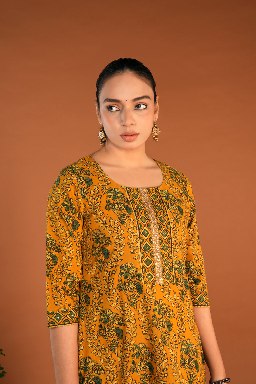 Image of Spicy Mustard Ajrak block printed set