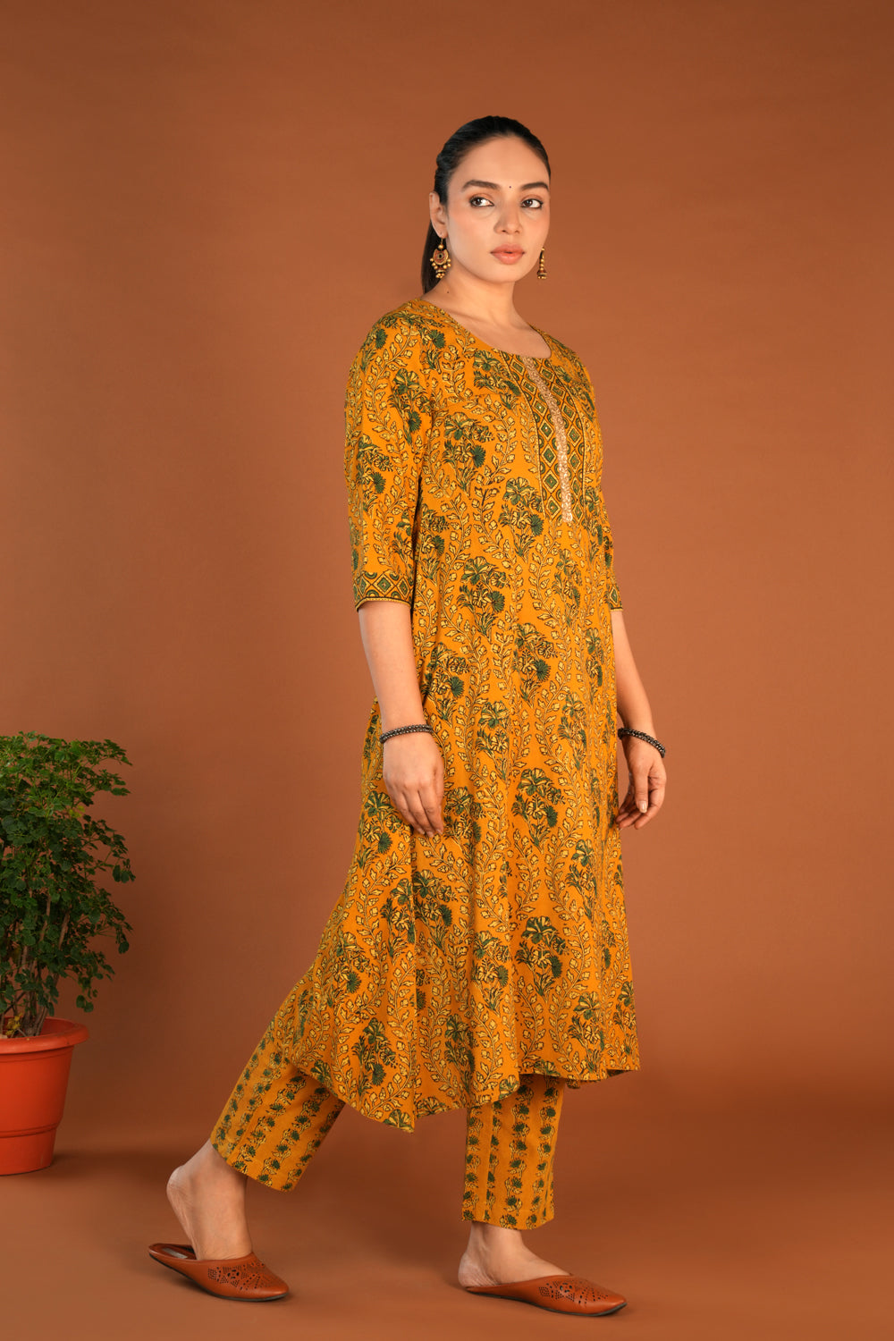 Image of Spicy Mustard Ajrak block printed set