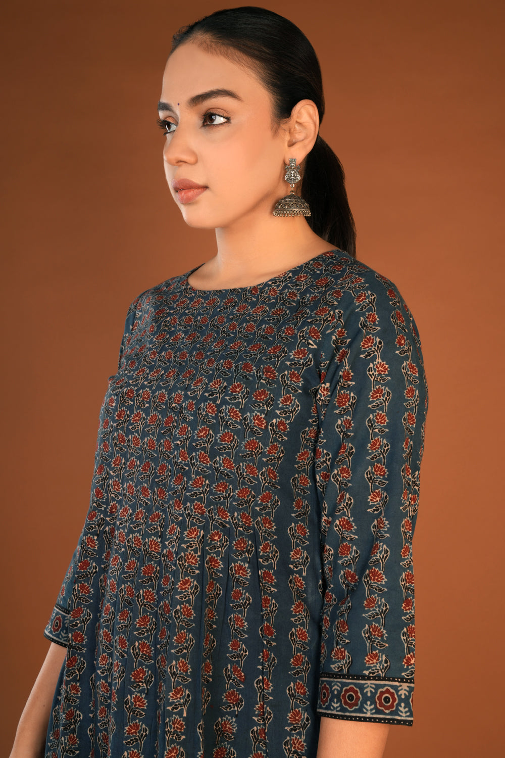Image of Indigo blue Ajrak Handblock printed kurti set