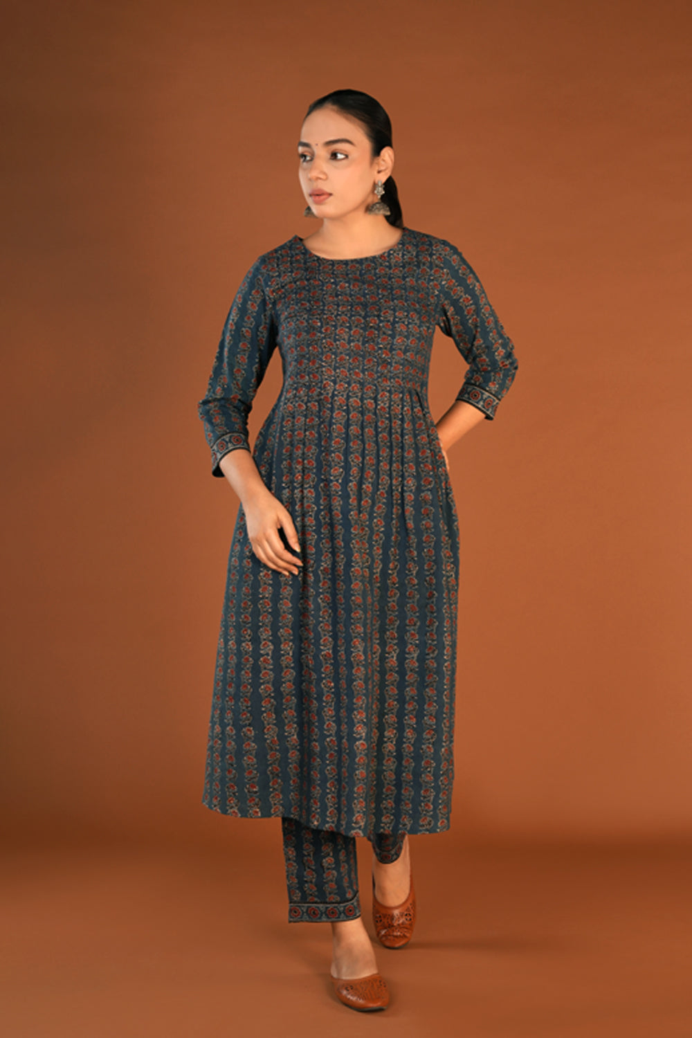 Image of Indigo blue Ajrak Handblock printed kurti set