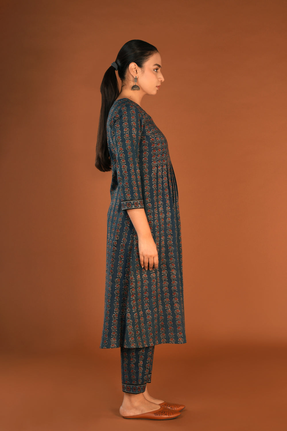 Image of Indigo blue Ajrak Handblock printed kurti set