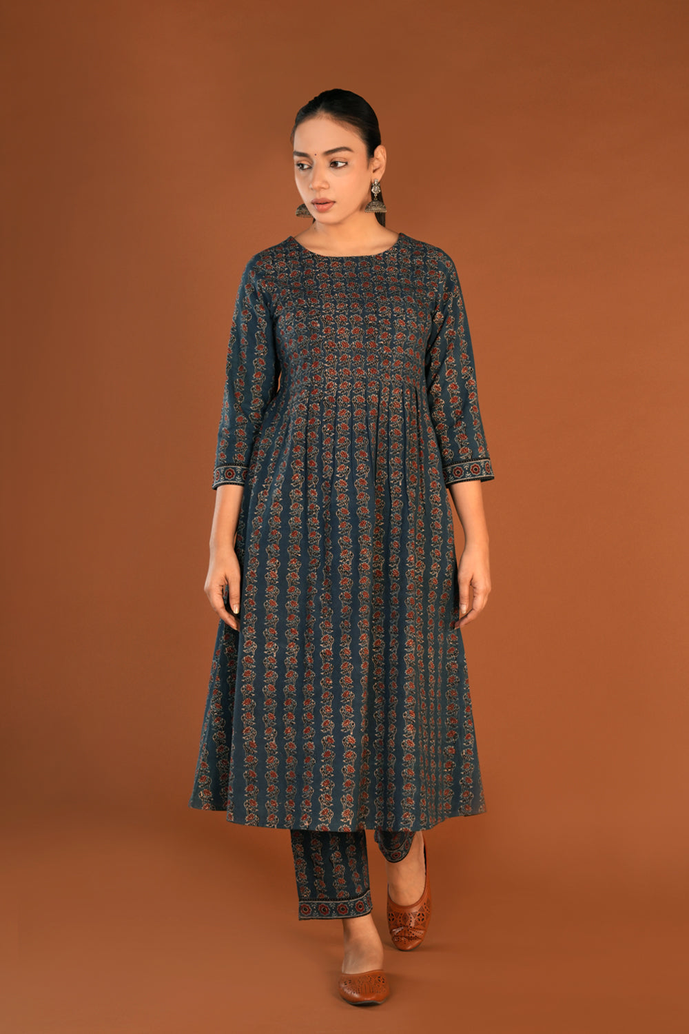 Image of Indigo blue Ajrak Handblock printed kurti set