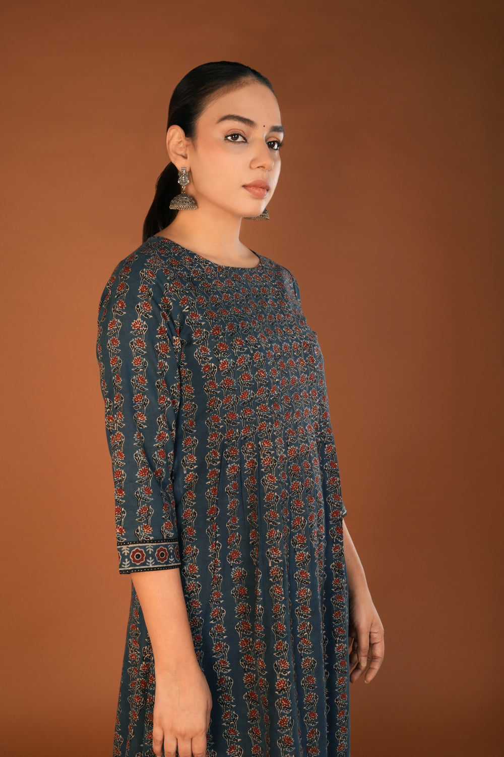 Image of Indigo blue Ajrak Handblock printed kurti set