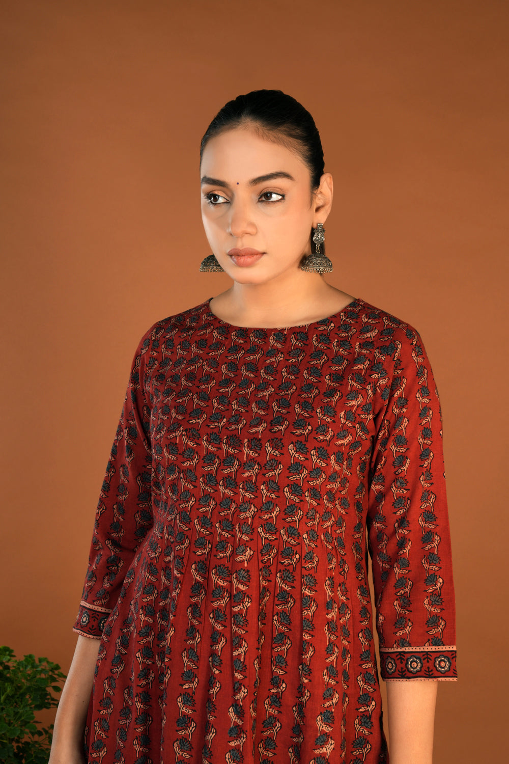 Image of Maroon Ajrak Handblock printed kurti sets.