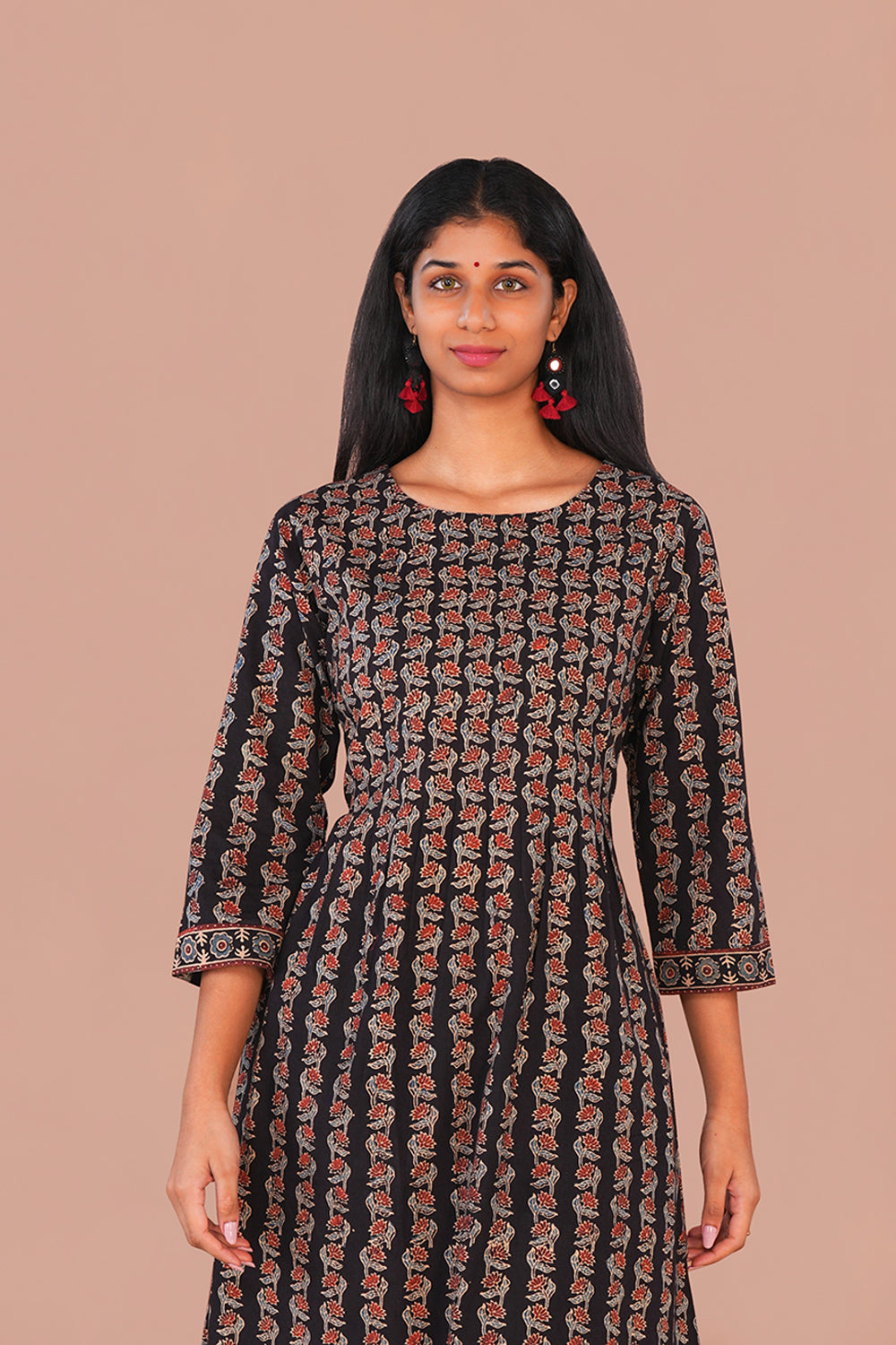 Image of Deep Black floral Ajrak Kurta set