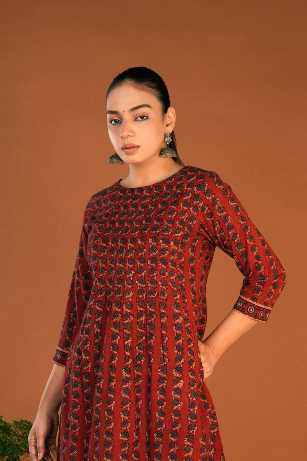 Image of Maroon Ajrak Handblock printed kurti sets.